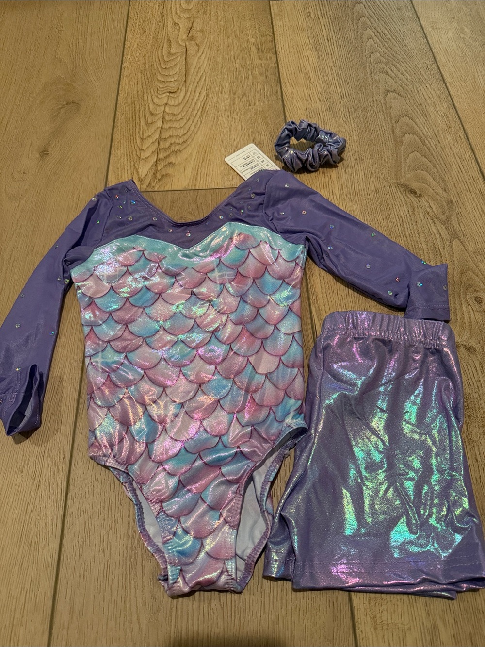 Iridescent Mermaid Scale Gymnastics Leotard Set - Purple & Pastel